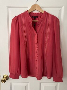 NWT Adrianna Papell Women's Pink Lace Button-Up Blouse Size S